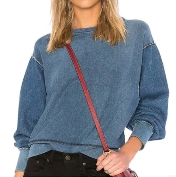 rag & bone Tops - Rag & Bone Indigo Baby Racer Crewneck Terry Denim Sweatshirt Blue Medium